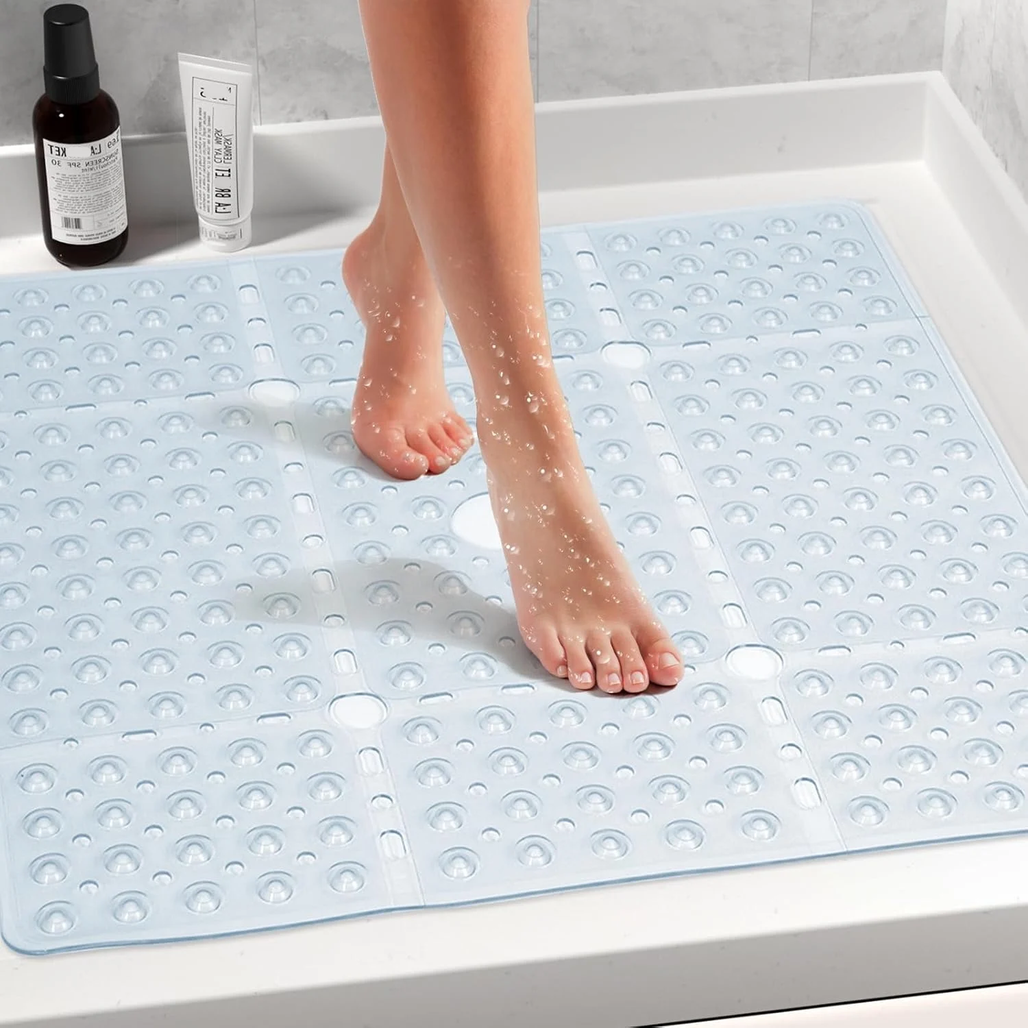 Bamboo Bath Mat - سجادة استحمام مربعة، 69×69 سم كبيرة